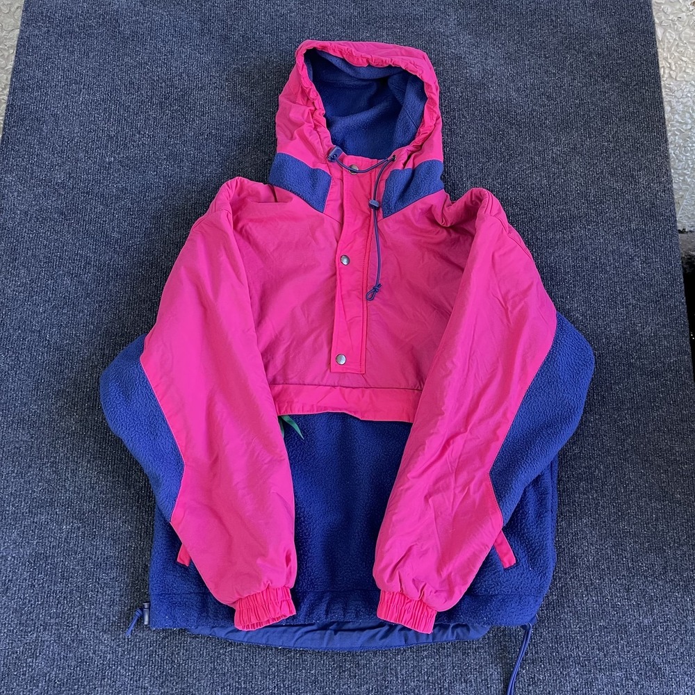 Vintage Gap Jacket Womens Small Pink Blue Arctic Light Fleece Anorak Hooded